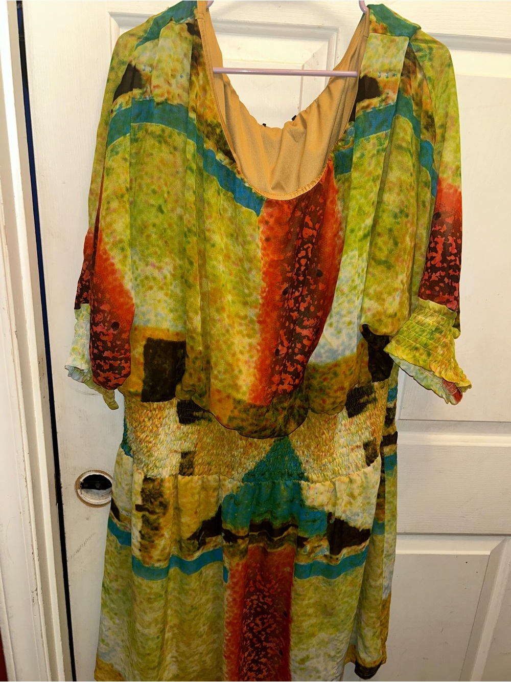 Boho Multicolor Printed Women’s Dress - Green & Red
